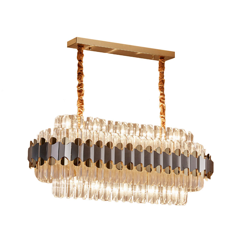 Crystal Prisms Silver and Gold Island Lighting Oval 10 Bulbs Modern Pendant over Dining Table Clearhalo 'Ceiling Lights' 'Island Lights' Lighting' 1400232