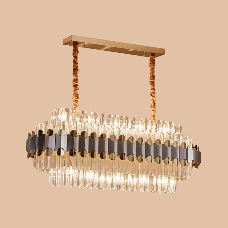 Crystal Prisms Silver and Gold Island Lighting Oval 10 Bulbs Modern Pendant over Dining Table Clearhalo 'Ceiling Lights' 'Island Lights' Lighting' 1400233