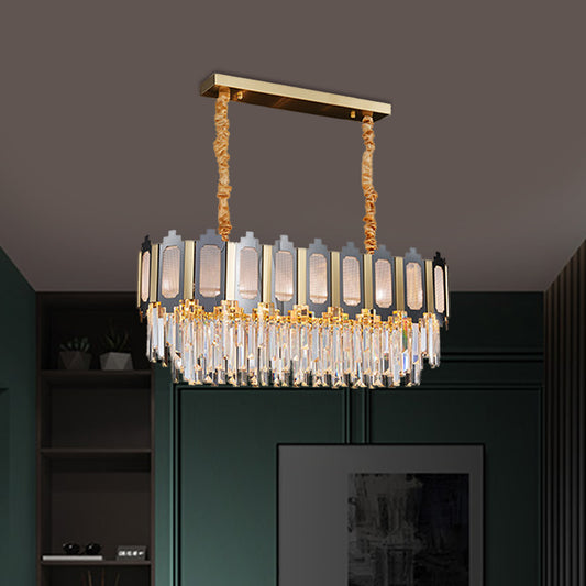 Nickle 10 Heads Island Pendant Contemporary Clear Crystal Prisms Oval Suspension Lamp for Dining Room Clear Clearhalo 'Ceiling Lights' 'Island Lights' Lighting' 1400235
