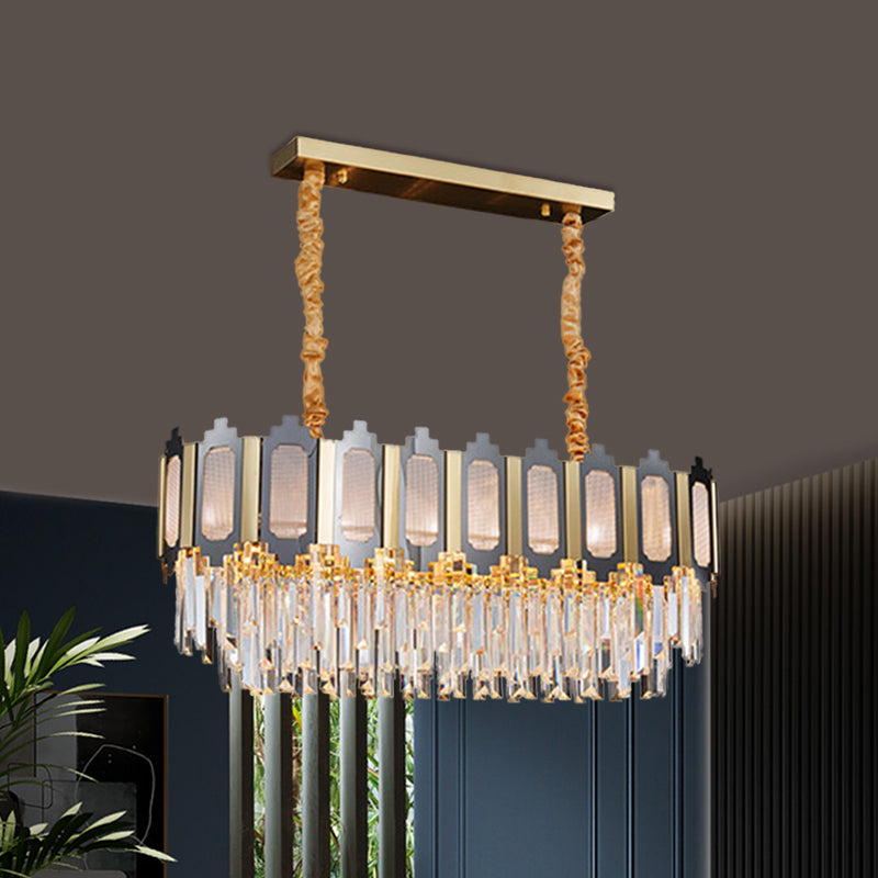 Nickle 10 Heads Island Pendant Contemporary Clear Crystal Prisms Oval Suspension Lamp for Dining Room Clearhalo 'Ceiling Lights' 'Island Lights' Lighting' 1400236
