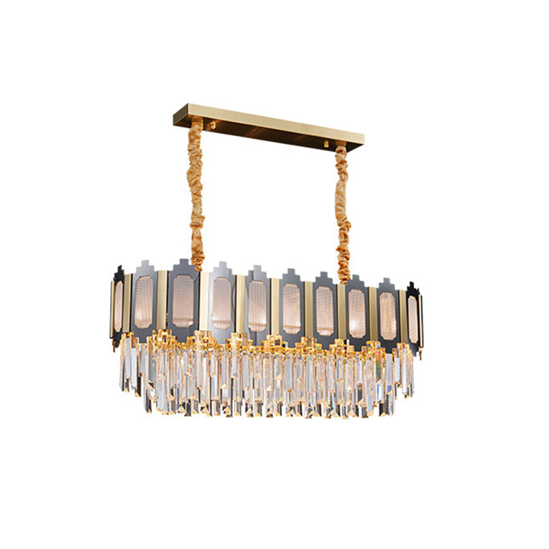 Nickle 10 Heads Island Pendant Contemporary Clear Crystal Prisms Oval Suspension Lamp for Dining Room Clearhalo 'Ceiling Lights' 'Island Lights' Lighting' 1400237