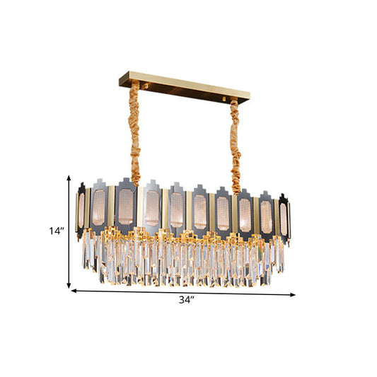 Nickle 10 Heads Island Pendant Contemporary Clear Crystal Prisms Oval Suspension Lamp for Dining Room Clearhalo 'Ceiling Lights' 'Island Lights' Lighting' 1400238