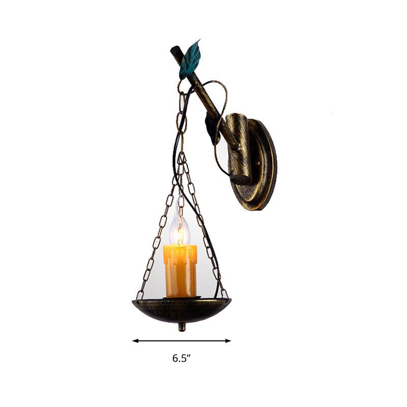 Rustic Loft Candle Wall Lamp Metal 1 Light Kitchen Wall Sconce Lighting in Aged Brass Clearhalo 'Wall Lamps & Sconces' 'Wall Lights' Lighting' 140024