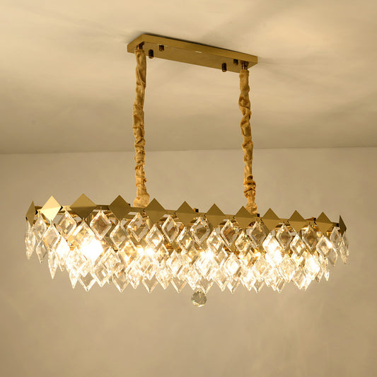 10 Bulbs Oval Island Chandelier Modern Gold Finish Clear Rhombic Crystal Ceiling Light Fixture Gold Clearhalo 'Ceiling Lights' 'Island Lights' Lighting' 1400247