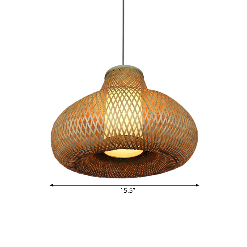 Gourd Shape Bamboo Pendant Light Chinese 1-Light Beige Hanging Light for Restaurant Hotel Clearhalo 'Ceiling Lights' 'Pendant Lights' 'Pendants' Lighting' 140028