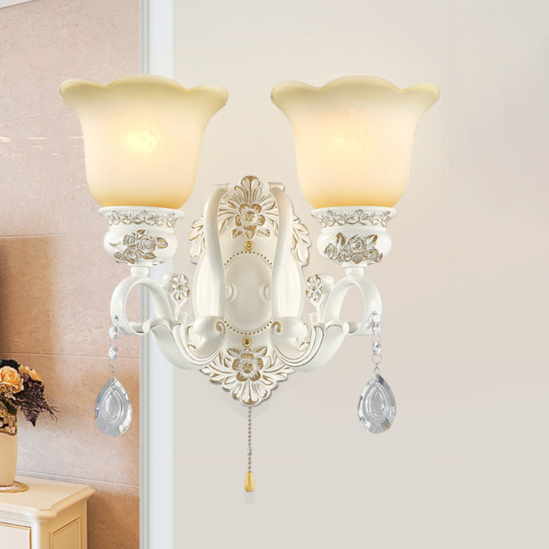 White Scalloped Wall Lighting Traditional Ivory Glass 1/2-Bulb Dining Room Sconce Light Fixture Clearhalo 'Wall Lamps & Sconces' 'Wall Lights' Lighting' 1400299