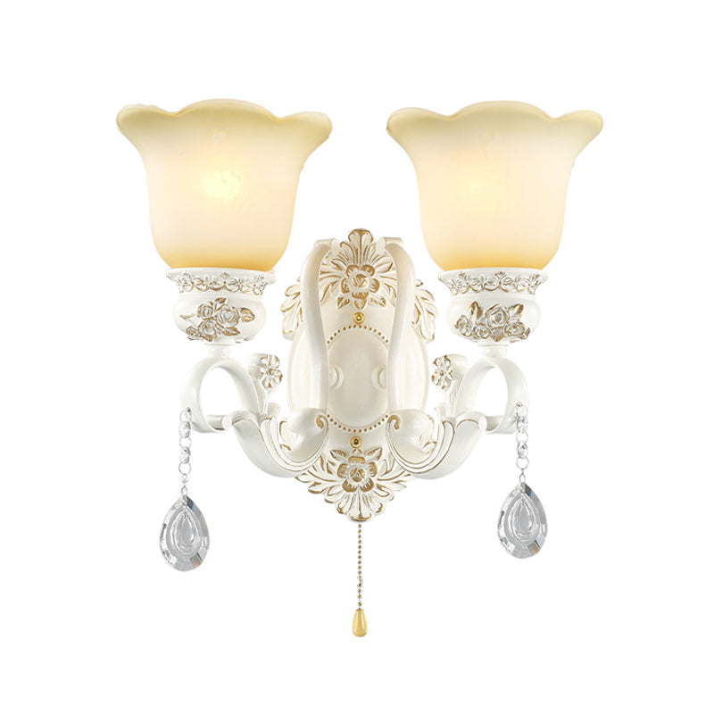 White Scalloped Wall Lighting Traditional Ivory Glass 1/2-Bulb Dining Room Sconce Light Fixture Clearhalo 'Wall Lamps & Sconces' 'Wall Lights' Lighting' 1400300