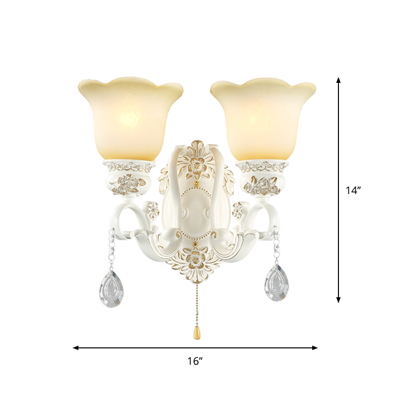 White Scalloped Wall Lighting Traditional Ivory Glass 1/2-Bulb Dining Room Sconce Light Fixture Clearhalo 'Wall Lamps & Sconces' 'Wall Lights' Lighting' 1400301