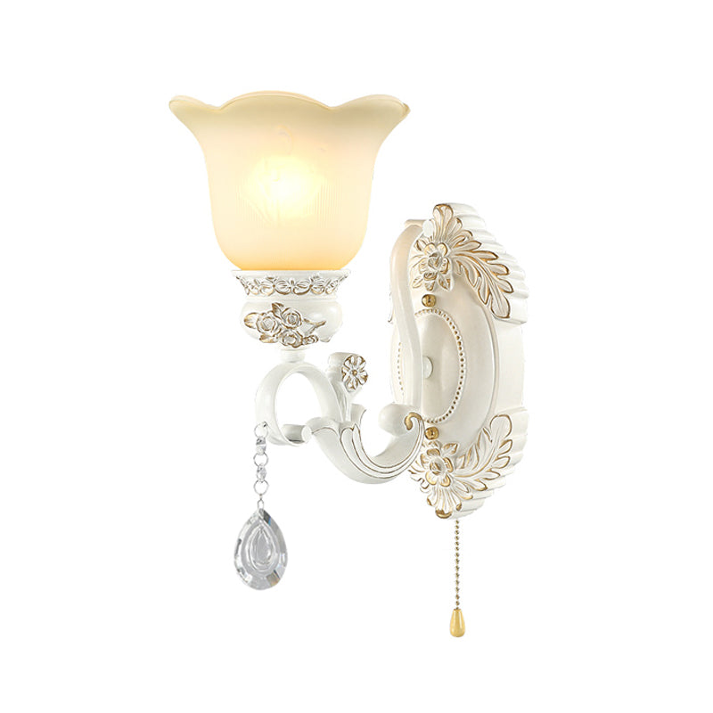 White Scalloped Wall Lighting Traditional Ivory Glass 1/2-Bulb Dining Room Sconce Light Fixture Clearhalo 'Wall Lamps & Sconces' 'Wall Lights' Lighting' 1400305