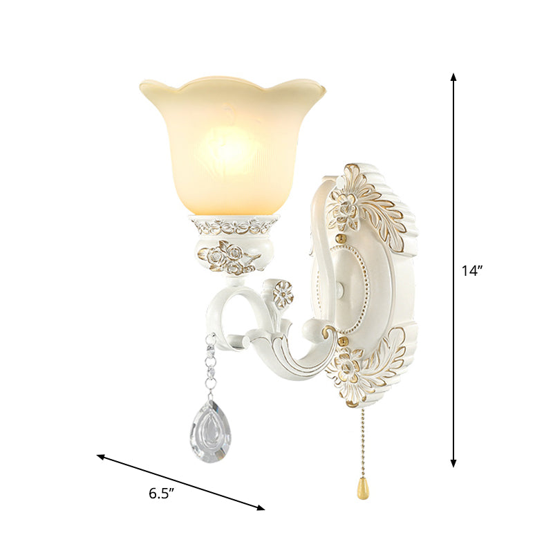 White Scalloped Wall Lighting Traditional Ivory Glass 1/2-Bulb Dining Room Sconce Light Fixture Clearhalo 'Wall Lamps & Sconces' 'Wall Lights' Lighting' 1400306