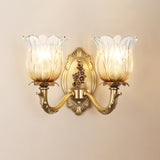 1/2-Bulb Carved Glass Sconce Lighting Vintage Gold Petals Bedroom Wall Mounted Lamp Clearhalo 'Wall Lamps & Sconces' 'Wall Lights' Lighting' 1400361