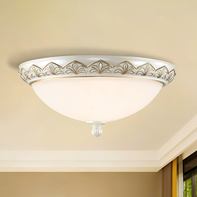 Hemisphere Bedroom Flush Light Classic Cream Glass 3 Heads White Flush Mount Ceiling Lighting White Clearhalo 'Ceiling Lights' 'Close To Ceiling Lights' 'Close to ceiling' 'Flush mount' Lighting' 1400385