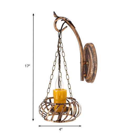 1 Light Candle Sconce Lighting Loft Rustic Wrought Iron Wall Lamp in Bronze for Corridor Clearhalo 'Wall Lamps & Sconces' 'Wall Lights' Lighting' 140039