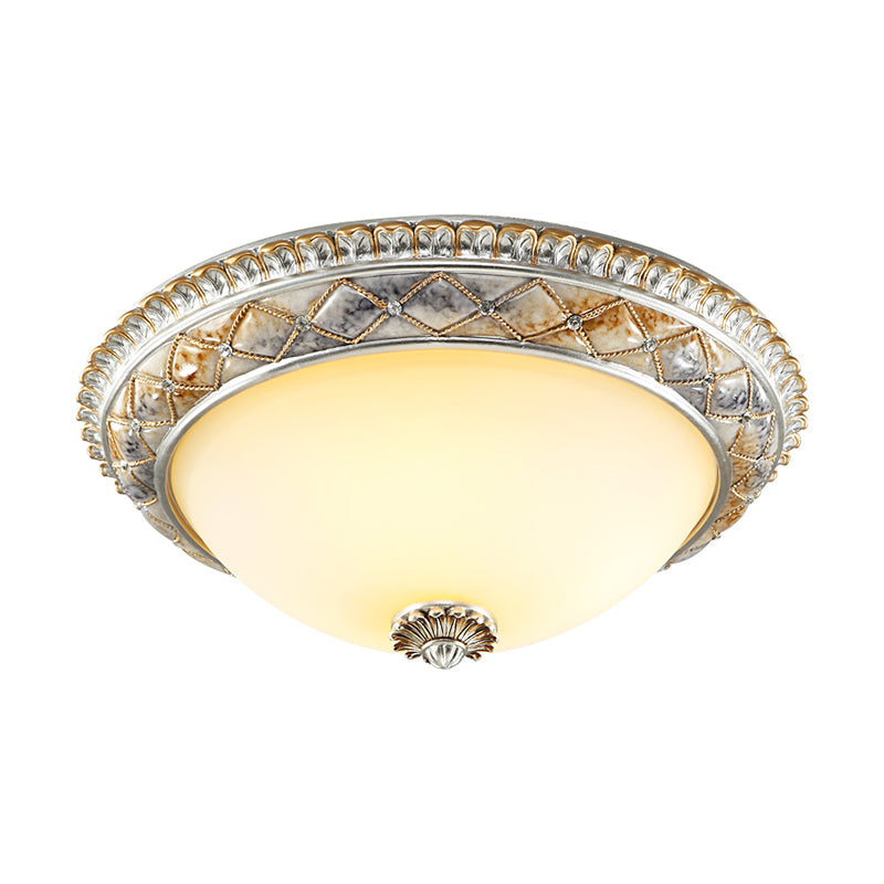 Dome Bedroom Ceiling Light Fixture Traditional Frosted White Glass 14"/16"/19.5" W 2/3-Head Gold/Silver Flush Mount Clearhalo 'Ceiling Lights' 'Close To Ceiling Lights' 'Close to ceiling' 'Flush mount' Lighting' 1400402