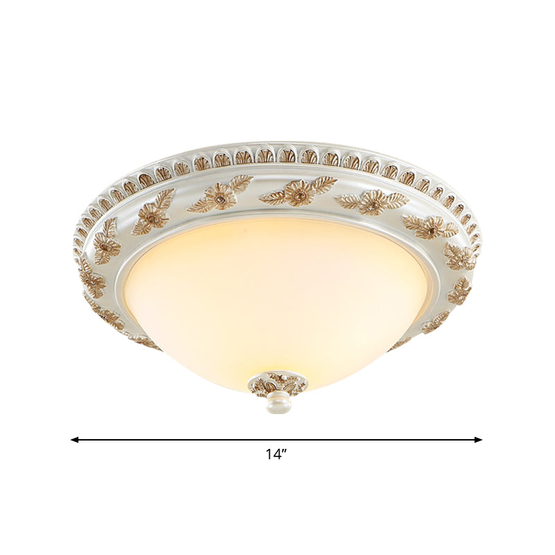 2/3 Bulbs Half-Sphere Flushmount Light Classic Beige Opaline Glass Ceiling Mount Lamp for Kitchen, 14"/16"/19.5" W Clearhalo 'Ceiling Lights' 'Close To Ceiling Lights' 'Close to ceiling' 'Flush mount' Lighting' 1400413