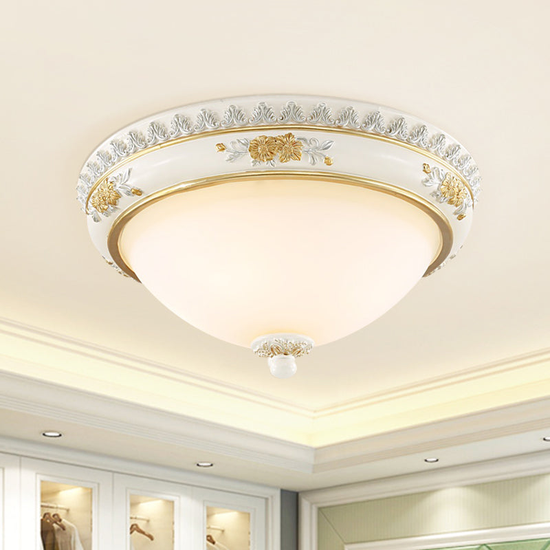 White 2/3 Heads Ceiling Flush Traditional Milk Glass Dome Flushmount Lighting for Bedroom, 13"/14.5"/18.5" Dia White Clearhalo 'Ceiling Lights' 'Close To Ceiling Lights' 'Close to ceiling' 'Flush mount' Lighting' 1400416