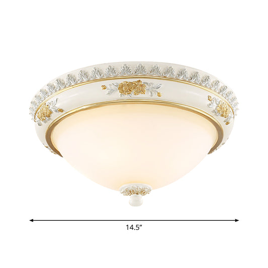 White 2/3 Heads Ceiling Flush Traditional Milk Glass Dome Flushmount Lighting for Bedroom, 13"/14.5"/18.5" Dia Clearhalo 'Ceiling Lights' 'Close To Ceiling Lights' 'Close to ceiling' 'Flush mount' Lighting' 1400420