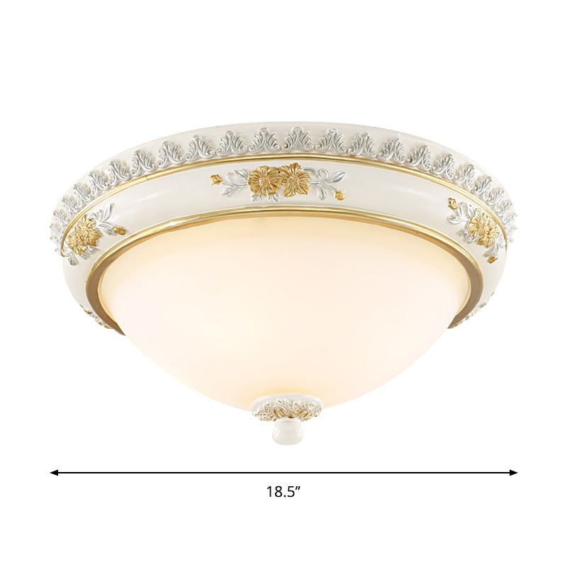 White 2/3 Heads Ceiling Flush Traditional Milk Glass Dome Flushmount Lighting for Bedroom, 13"/14.5"/18.5" Dia Clearhalo 'Ceiling Lights' 'Close To Ceiling Lights' 'Close to ceiling' 'Flush mount' Lighting' 1400421