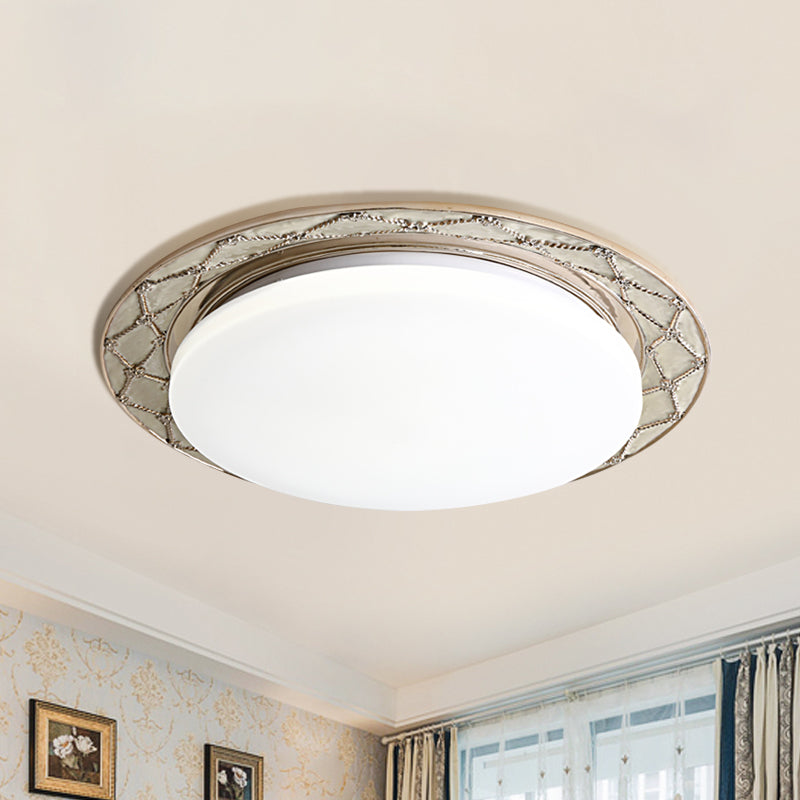 Milk Glass LED Flush Mount Lamp Vintage Beige/Silver Grey Moon-Shaped Bedroom Ceiling Mount Light Fixture Beige Clearhalo 'Ceiling Lights' 'Close To Ceiling Lights' 'Close to ceiling' 'Flush mount' Lighting' 1400428