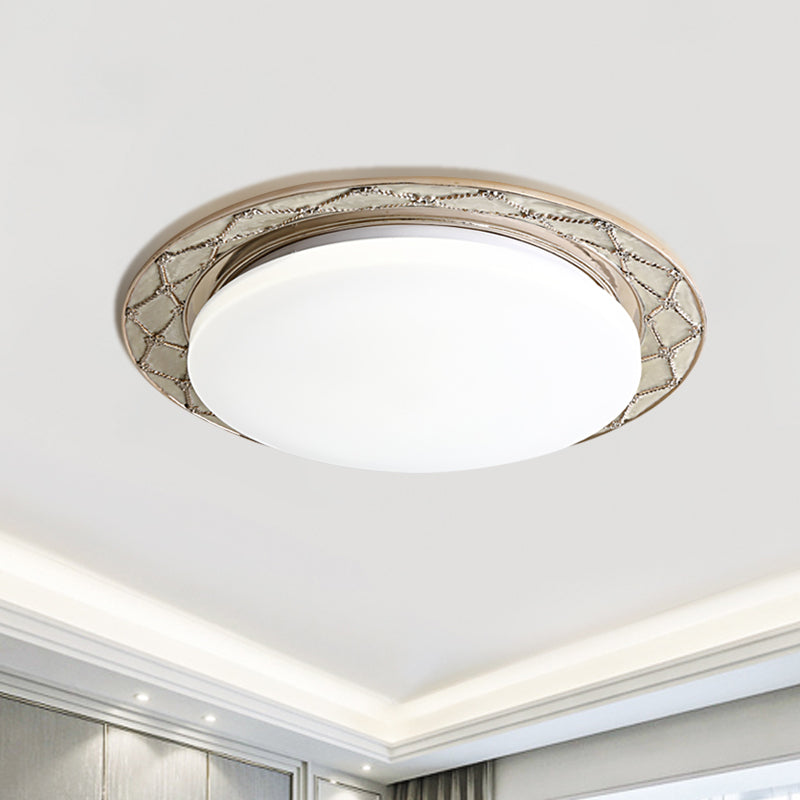 Milk Glass LED Flush Mount Lamp Vintage Beige/Silver Grey Moon-Shaped Bedroom Ceiling Mount Light Fixture Clearhalo 'Ceiling Lights' 'Close To Ceiling Lights' 'Close to ceiling' 'Flush mount' Lighting' 1400429