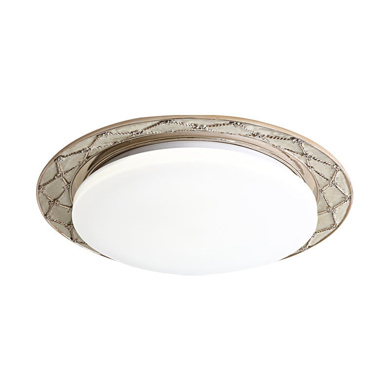 Milk Glass LED Flush Mount Lamp Vintage Beige/Silver Grey Moon-Shaped Bedroom Ceiling Mount Light Fixture Clearhalo 'Ceiling Lights' 'Close To Ceiling Lights' 'Close to ceiling' 'Flush mount' Lighting' 1400430