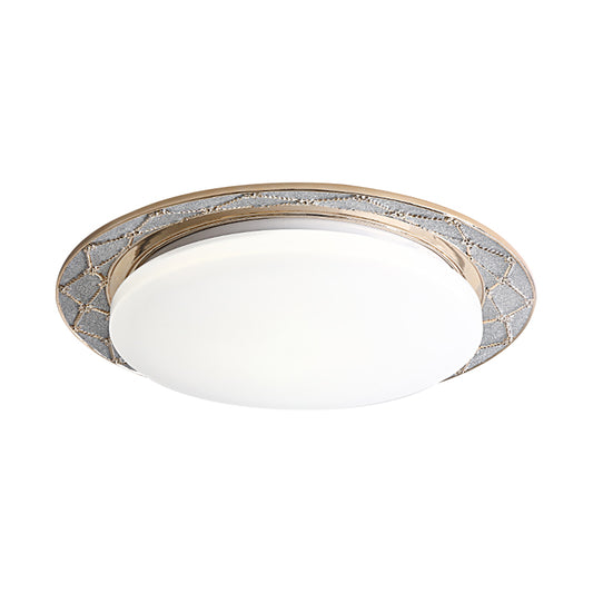 Milk Glass LED Flush Mount Lamp Vintage Beige/Silver Grey Moon-Shaped Bedroom Ceiling Mount Light Fixture Clearhalo 'Ceiling Lights' 'Close To Ceiling Lights' 'Close to ceiling' 'Flush mount' Lighting' 1400435