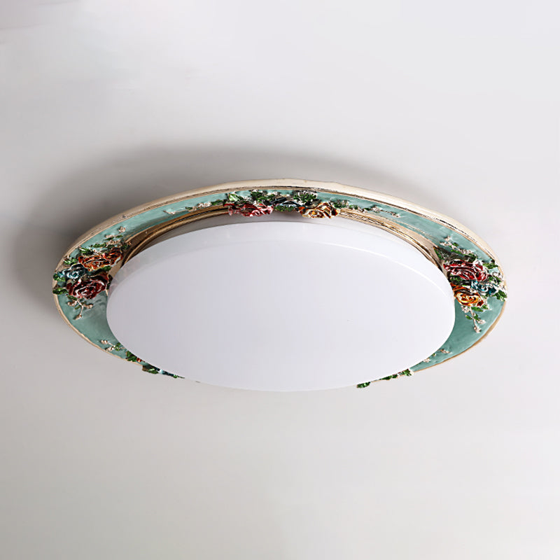 Handcrafted Rose Round Resin Flush Mount Retro Bedroom LED Close to Ceiling Light in Beige/Green/Silver Grey Clearhalo 'Ceiling Lights' 'Close To Ceiling Lights' 'Close to ceiling' 'Flush mount' Lighting' 1400438