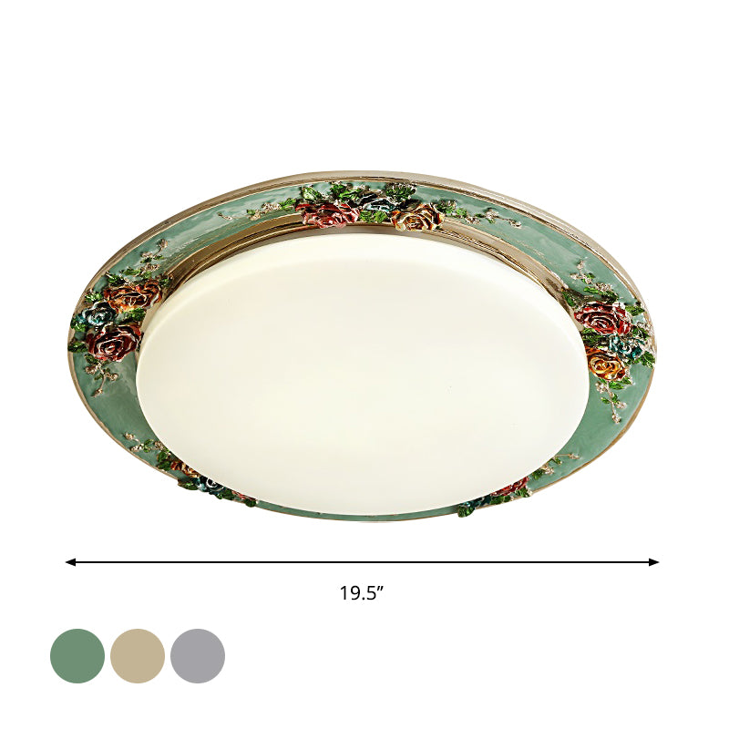 Handcrafted Rose Round Resin Flush Mount Retro Bedroom LED Close to Ceiling Light in Beige/Green/Silver Grey Clearhalo 'Ceiling Lights' 'Close To Ceiling Lights' 'Close to ceiling' 'Flush mount' Lighting' 1400439