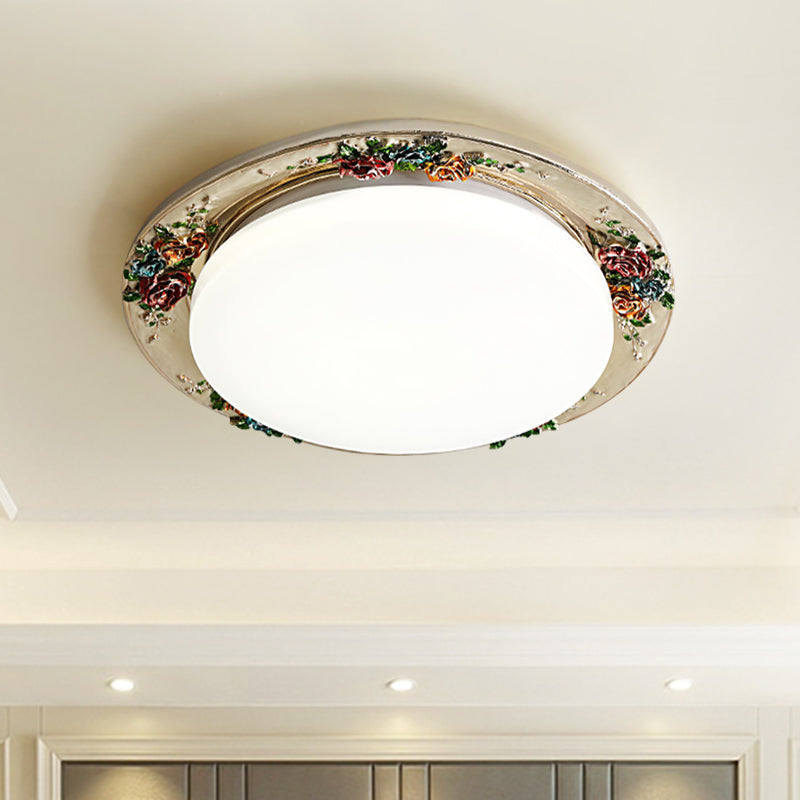 Handcrafted Rose Round Resin Flush Mount Retro Bedroom LED Close to Ceiling Light in Beige/Green/Silver Grey Clearhalo 'Ceiling Lights' 'Close To Ceiling Lights' 'Close to ceiling' 'Flush mount' Lighting' 1400441