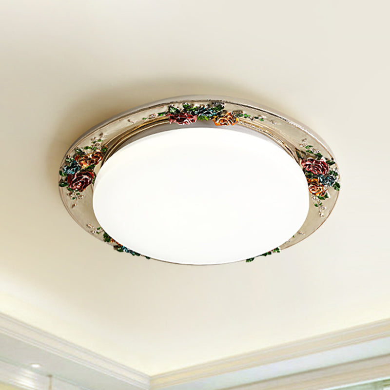 Handcrafted Rose Round Resin Flush Mount Retro Bedroom LED Close to Ceiling Light in Beige/Green/Silver Grey Clearhalo 'Ceiling Lights' 'Close To Ceiling Lights' 'Close to ceiling' 'Flush mount' Lighting' 1400442