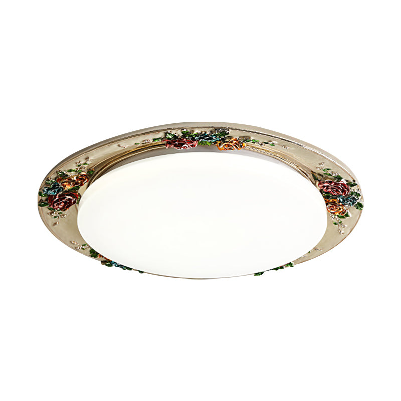 Handcrafted Rose Round Resin Flush Mount Retro Bedroom LED Close to Ceiling Light in Beige/Green/Silver Grey Clearhalo 'Ceiling Lights' 'Close To Ceiling Lights' 'Close to ceiling' 'Flush mount' Lighting' 1400443