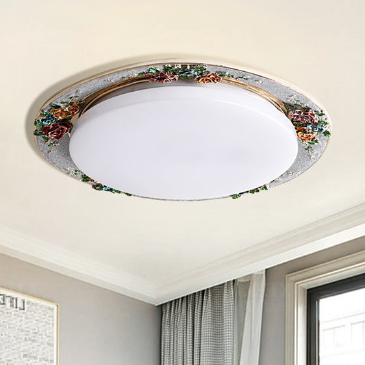 Handcrafted Rose Round Resin Flush Mount Retro Bedroom LED Close to Ceiling Light in Beige/Green/Silver Grey Silver Gray Clearhalo 'Ceiling Lights' 'Close To Ceiling Lights' 'Close to ceiling' 'Flush mount' Lighting' 1400444