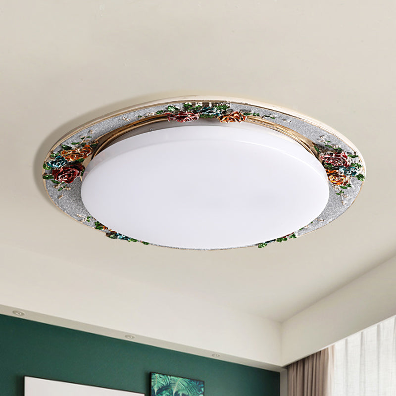 Handcrafted Rose Round Resin Flush Mount Retro Bedroom LED Close to Ceiling Light in Beige/Green/Silver Grey Clearhalo 'Ceiling Lights' 'Close To Ceiling Lights' 'Close to ceiling' 'Flush mount' Lighting' 1400445