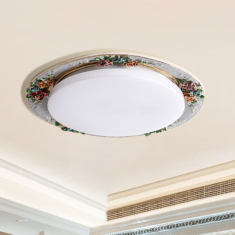 Handcrafted Rose Round Resin Flush Mount Retro Bedroom LED Close to Ceiling Light in Beige/Green/Silver Grey Clearhalo 'Ceiling Lights' 'Close To Ceiling Lights' 'Close to ceiling' 'Flush mount' Lighting' 1400446