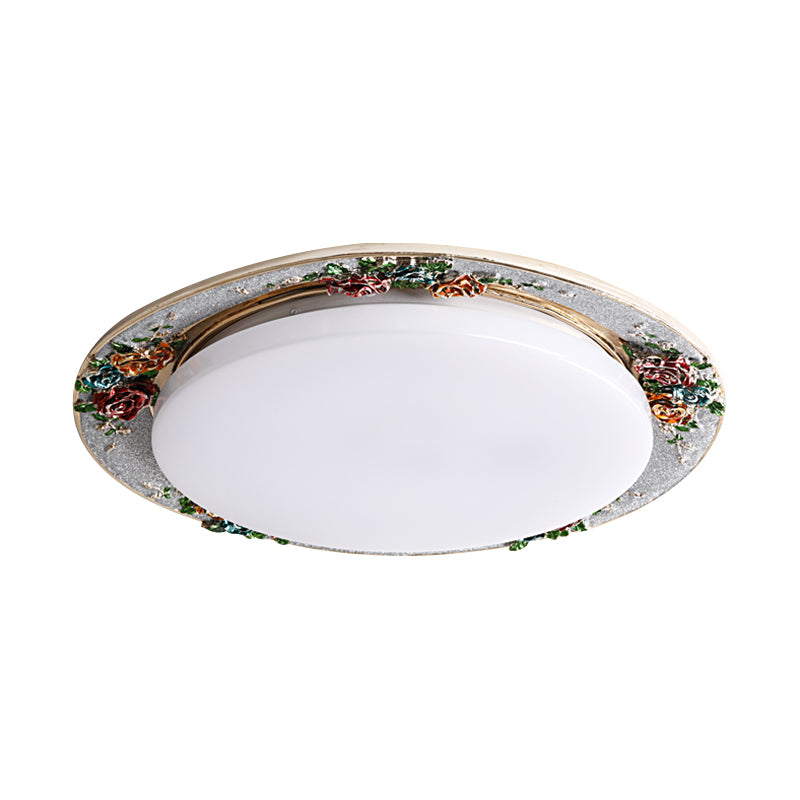 Handcrafted Rose Round Resin Flush Mount Retro Bedroom LED Close to Ceiling Light in Beige/Green/Silver Grey Clearhalo 'Ceiling Lights' 'Close To Ceiling Lights' 'Close to ceiling' 'Flush mount' Lighting' 1400447