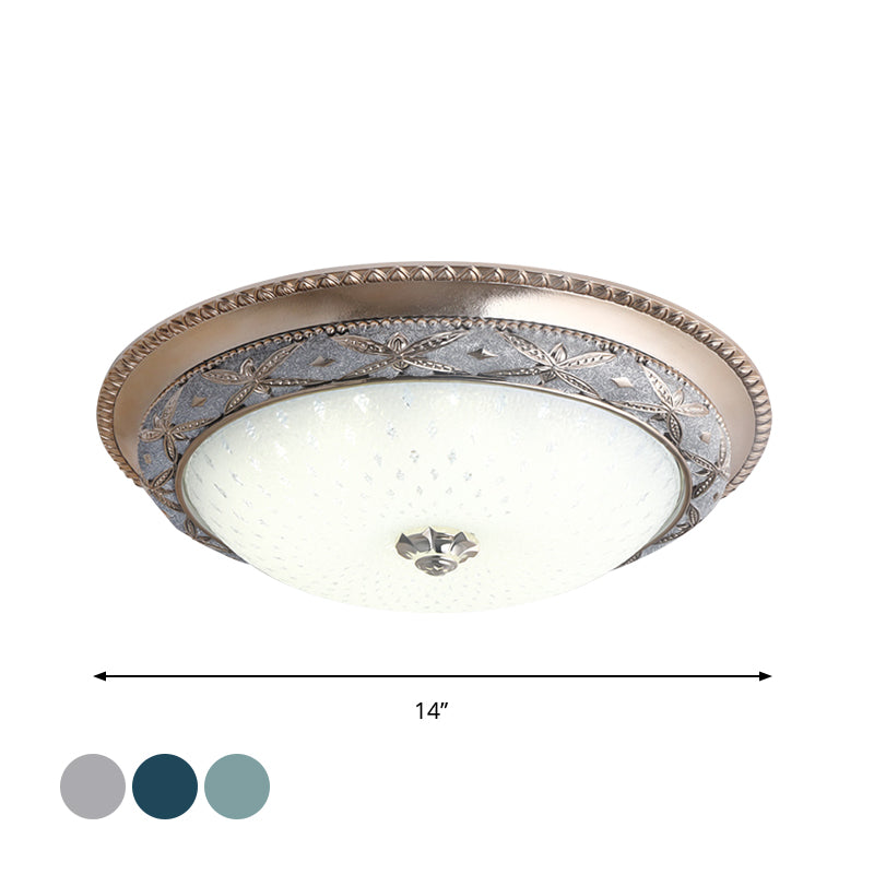 Bowl Shade Foyer Ceiling Lighting Vintage Opal Glass Sky Blue/Green LED Flush Mounted Light Fixture, 14"/16" W Clearhalo 'Ceiling Lights' 'Close To Ceiling Lights' 'Close to ceiling' 'Flush mount' Lighting' 1400451