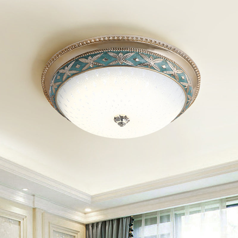 Bowl Shade Foyer Ceiling Lighting Vintage Opal Glass Sky Blue/Green LED Flush Mounted Light Fixture, 14"/16" W Sky Blue Clearhalo 'Ceiling Lights' 'Close To Ceiling Lights' 'Close to ceiling' 'Flush mount' Lighting' 1400457