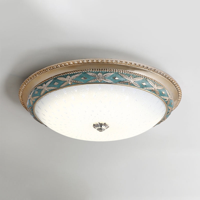 Bowl Shade Foyer Ceiling Lighting Vintage Opal Glass Sky Blue/Green LED Flush Mounted Light Fixture, 14"/16" W Clearhalo 'Ceiling Lights' 'Close To Ceiling Lights' 'Close to ceiling' 'Flush mount' Lighting' 1400460