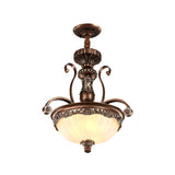 White Ribbed Glass Bowl Shade Pendant Traditional 3 Lights Dining Room Down Lighting in Bronze Clearhalo 'Ceiling Lights' 'Close To Ceiling Lights' 'Glass shade' 'Glass' 'Pendant Lights' 'Pendants' Lighting' 1400468