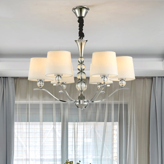 Modernist Barrel Shade Chandelier Light Fixture 6/8 Lights Fabric Radial Ceiling Pendant Lamp in White, 30.5"/26.5" Wide Clearhalo 'Ceiling Lights' 'Chandeliers' 'Modern Chandeliers' 'Modern' Lighting' 1400518