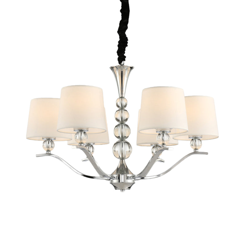 Modernist Barrel Shade Chandelier Light Fixture 6/8 Lights Fabric Radial Ceiling Pendant Lamp in White, 30.5"/26.5" Wide Clearhalo 'Ceiling Lights' 'Chandeliers' 'Modern Chandeliers' 'Modern' Lighting' 1400519