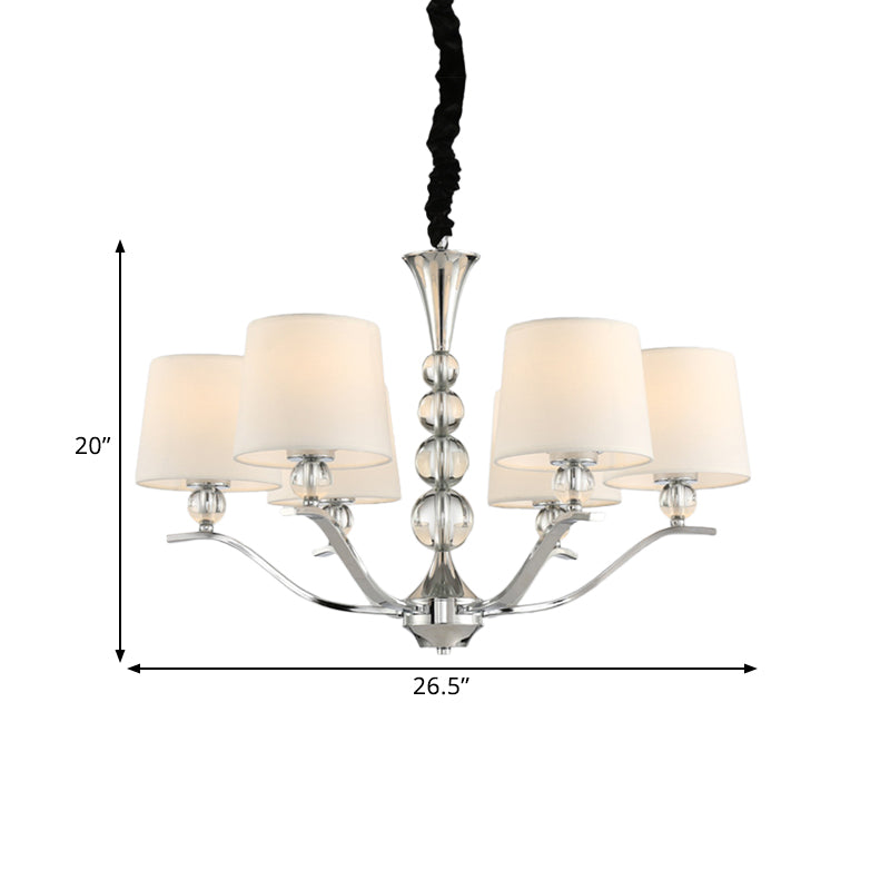 Modernist Barrel Shade Chandelier Light Fixture 6/8 Lights Fabric Radial Ceiling Pendant Lamp in White, 30.5"/26.5" Wide Clearhalo 'Ceiling Lights' 'Chandeliers' 'Modern Chandeliers' 'Modern' Lighting' 1400520