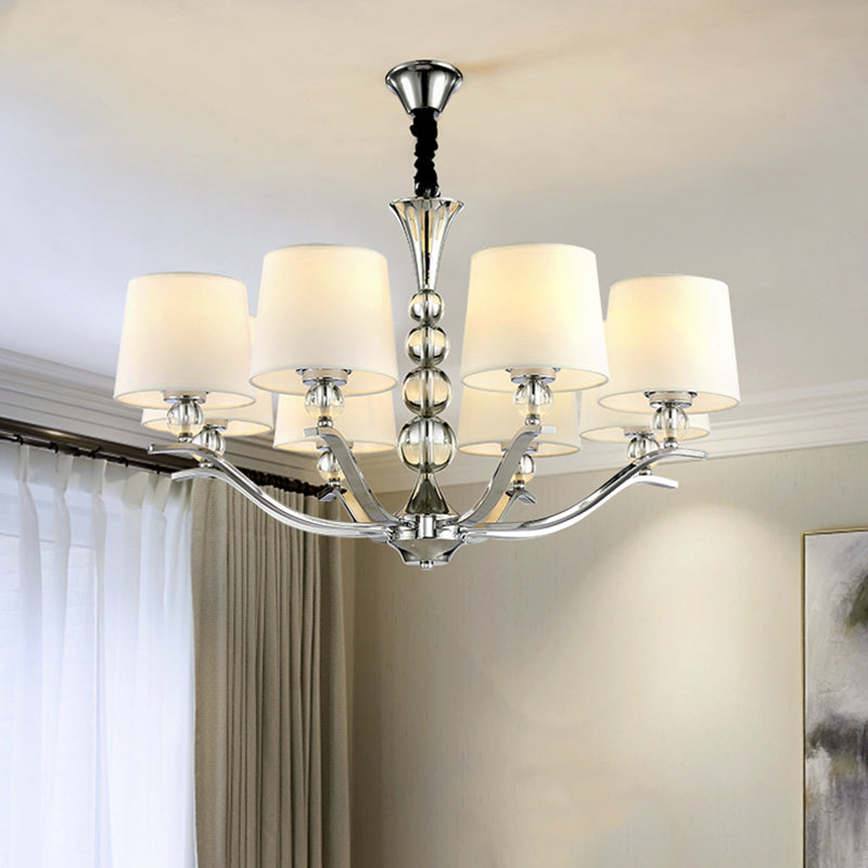 Modernist Barrel Shade Chandelier Light Fixture 6/8 Lights Fabric Radial Ceiling Pendant Lamp in White, 30.5"/26.5" Wide White 30.5" Clearhalo 'Ceiling Lights' 'Chandeliers' 'Modern Chandeliers' 'Modern' Lighting' 1400521