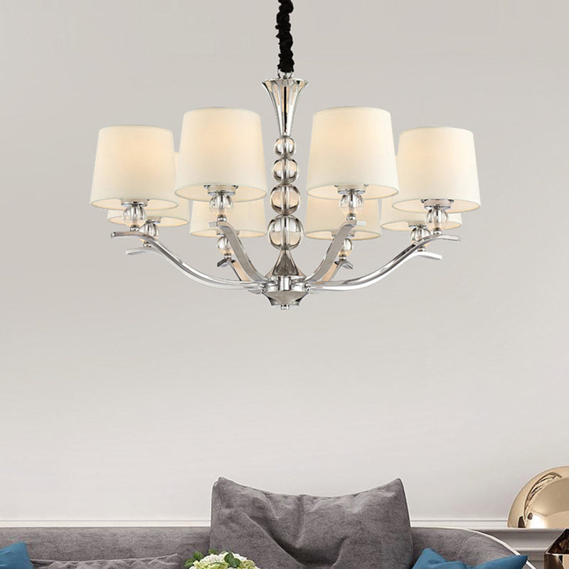 Modernist Barrel Shade Chandelier Light Fixture 6/8 Lights Fabric Radial Ceiling Pendant Lamp in White, 30.5"/26.5" Wide Clearhalo 'Ceiling Lights' 'Chandeliers' 'Modern Chandeliers' 'Modern' Lighting' 1400522