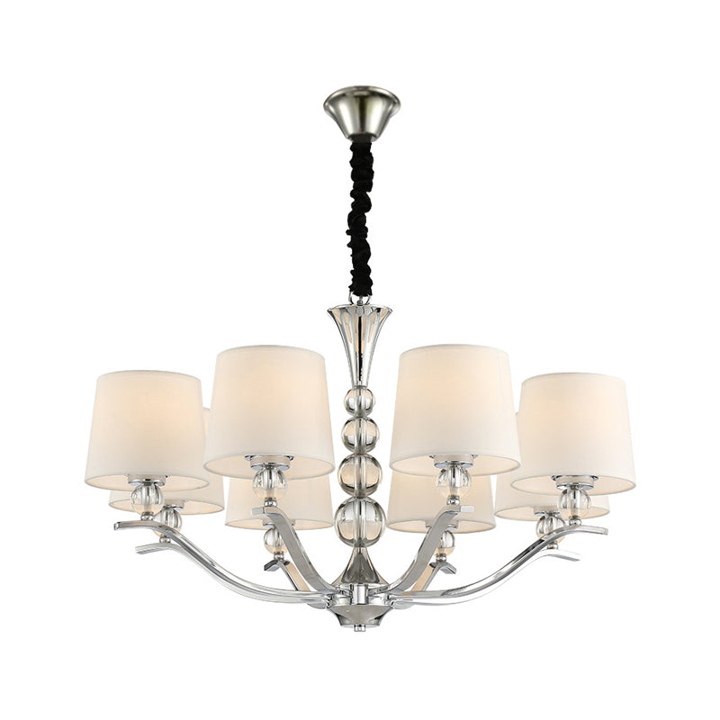 Modernist Barrel Shade Chandelier Light Fixture 6/8 Lights Fabric Radial Ceiling Pendant Lamp in White, 30.5"/26.5" Wide Clearhalo 'Ceiling Lights' 'Chandeliers' 'Modern Chandeliers' 'Modern' Lighting' 1400524