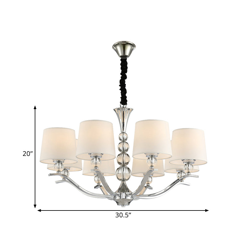 Modernist Barrel Shade Chandelier Light Fixture 6/8 Lights Fabric Radial Ceiling Pendant Lamp in White, 30.5"/26.5" Wide Clearhalo 'Ceiling Lights' 'Chandeliers' 'Modern Chandeliers' 'Modern' Lighting' 1400525