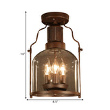 3-Light Ceiling Light Fixture with Dome Shade Clear Glass Rustic Living Room Semi Flush in Rust Clearhalo 'Ceiling Lights' 'Chandeliers' 'Close To Ceiling Lights' 'Close to ceiling' 'Glass shade' 'Glass' 'Semi-flushmount' Lighting' 1400530