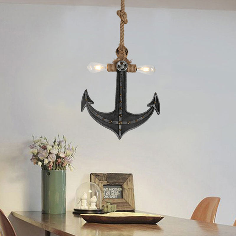 Nautical Anchor Hanging Pendant Metal 2 Bulbs Hanging Light in Gray for Bedroom Lighting Clearhalo 'Ceiling Lights' 'Chandeliers' Lighting' options 1400557