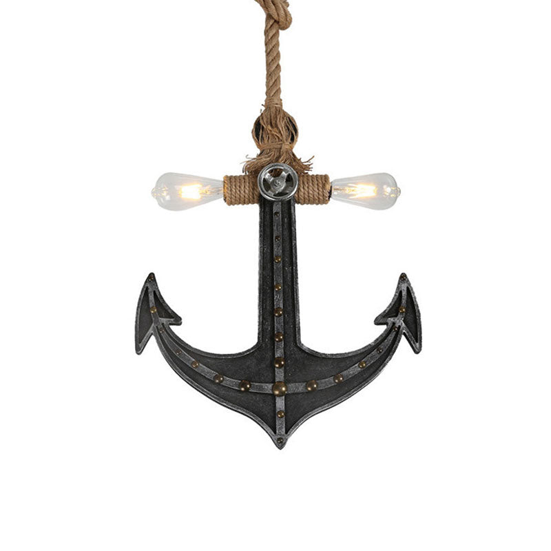 Nautical Anchor Hanging Pendant Metal 2 Bulbs Hanging Light in Gray for Bedroom Lighting Clearhalo 'Ceiling Lights' 'Chandeliers' Lighting' options 1400558
