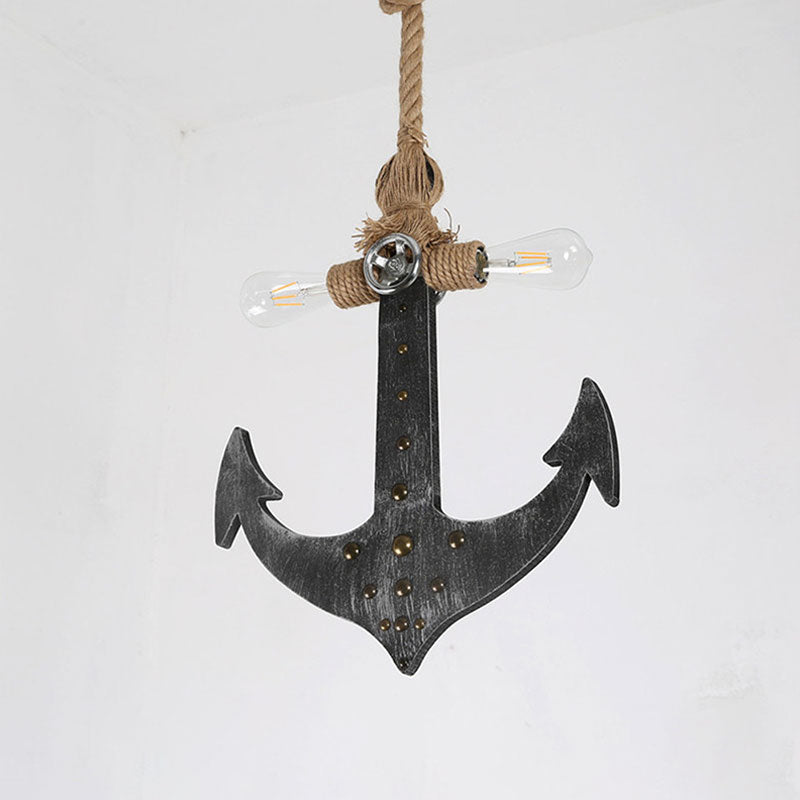 Nautical Anchor Hanging Pendant Metal 2 Bulbs Hanging Light in Gray for Bedroom Lighting Clearhalo 'Ceiling Lights' 'Chandeliers' Lighting' options 1400559